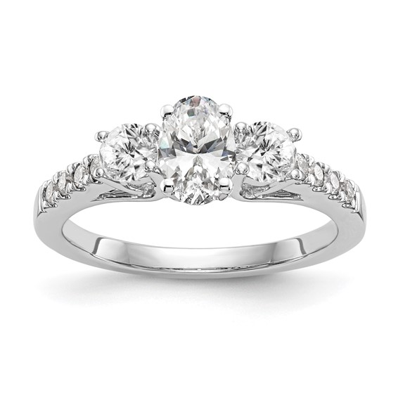 14K White Gold 3-Stone Plus Peg Set Center (Holds (2-3.9mm) Round Sides) Engagement Ring Mounting