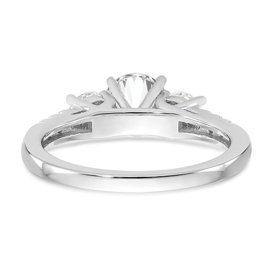 14K White Gold 3-Stone Plus Peg Set Center (Holds (2-3.9mm) Round Sides) Engagement Ring Mounting