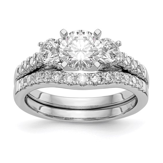 14K White Gold 3-Stone Plus Peg Set Center (Holds (2-3.9mm) Round Sides) Engagement Ring Mounting