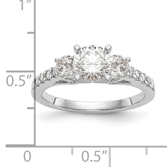 14K White Gold 3-Stone Plus Peg Set Center (Holds (2-3.9mm) Round Sides) Engagement Ring Mounting