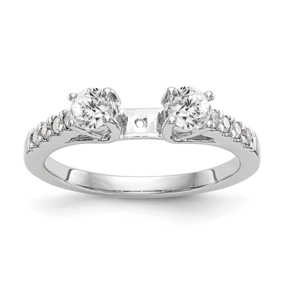 14K White Gold 3-Stone Plus Peg Set Center (Holds (2-3.9mm) Round Sides) Engagement Ring Mounting