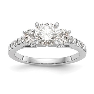 14K White Gold 3-Stone Plus Peg Set Center (Holds (2-3.9mm) Round Sides) Engagement Ring Mounting