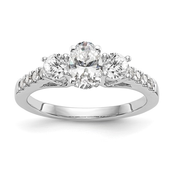 14K White Gold 3-Stone Plus Peg Set Center (Holds (2-3.9mm) Round Sides) Engagement Ring Mounting