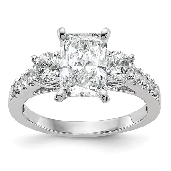 14K White Gold 3-Stone Plus Peg Set Center (Holds (2-4.00mm) Round Sides) Engagement Ring Mounting