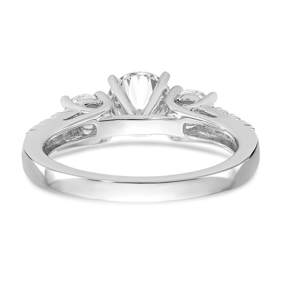 14K White Gold 3-Stone Plus Peg Set Center (Holds (2-4.00mm) Round Sides) Engagement Ring Mounting