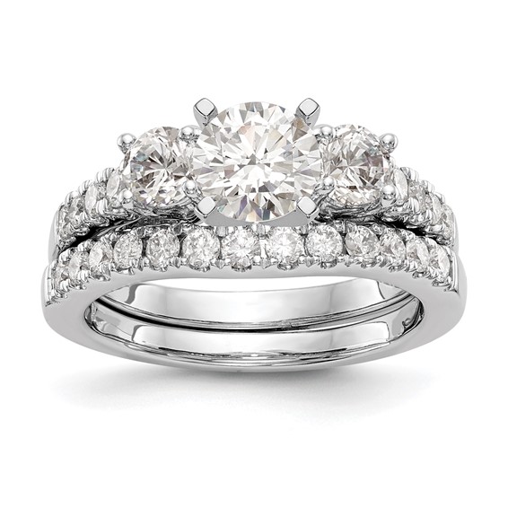 14K White Gold 3-Stone Plus Peg Set Center (Holds (2-4.00mm) Round Sides) Engagement Ring Mounting