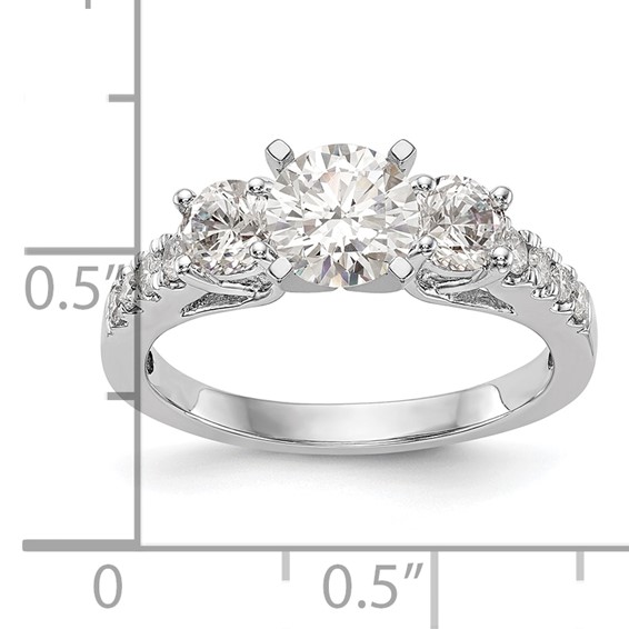 14K White Gold 3-Stone Plus Peg Set Center (Holds (2-4.00mm) Round Sides) Engagement Ring Mounting