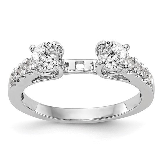 14K White Gold 3-Stone Plus Peg Set Center (Holds (2-4.00mm) Round Sides) Engagement Ring Mounting