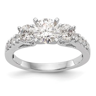 14K White Gold 3-Stone Plus Peg Set Center (Holds (2-4.00mm) Round Sides) Engagement Ring Mounting