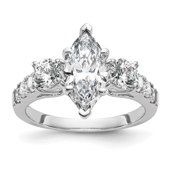 14K White Gold 3-Stone Plus Peg Set Center (Holds (2-4.6mm) Round Sides) Engagement Ring Mounting