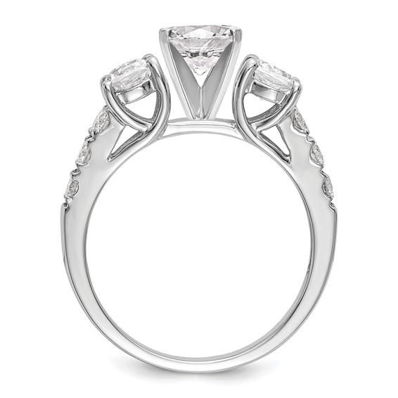 14K White Gold 3-Stone Plus Peg Set Center (Holds (2-4.6mm) Round Sides) Engagement Ring Mounting