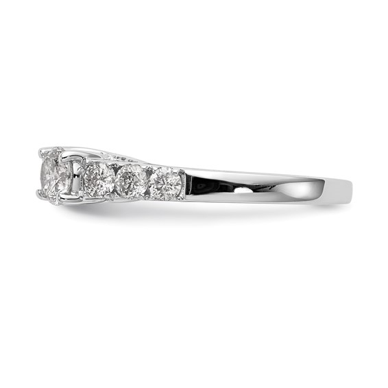 14K White Gold 3-Stone Plus Peg Set Center (Holds (2-4.6mm) Round Sides) Engagement Ring Mounting