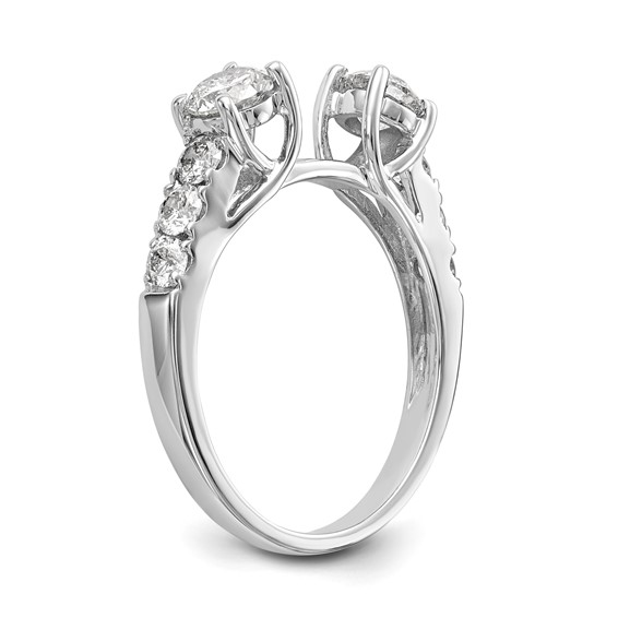 14K White Gold 3-Stone Plus Peg Set Center (Holds (2-4.6mm) Round Sides) Engagement Ring Mounting