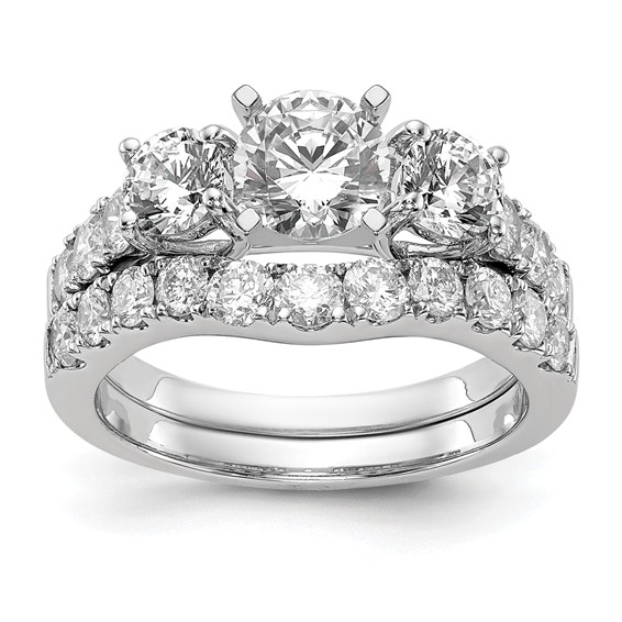 14K White Gold 3-Stone Plus Peg Set Center (Holds (2-4.6mm) Round Sides) Engagement Ring Mounting