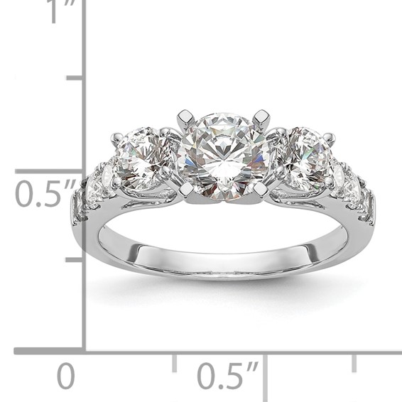 14K White Gold 3-Stone Plus Peg Set Center (Holds (2-4.6mm) Round Sides) Engagement Ring Mounting