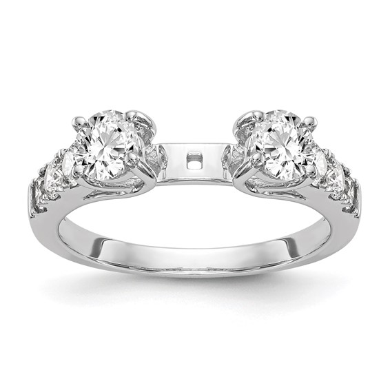 14K White Gold 3-Stone Plus Peg Set Center (Holds (2-4.6mm) Round Sides) Engagement Ring Mounting