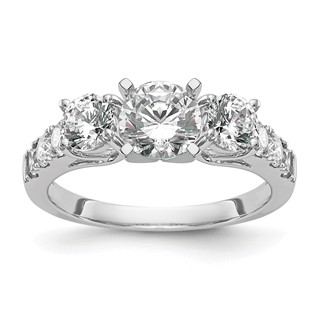 14K White Gold 3-Stone Plus Peg Set Center (Holds (2-4.6mm) Round Sides) Engagement Ring Mounting