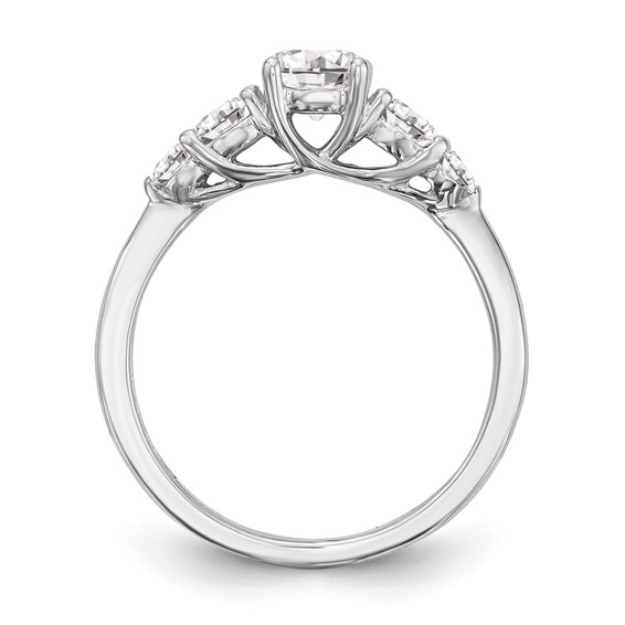 14K White Gold 5-Stone (Holds 1/2 carat (5.2mm) Round Center and (2-3.6/2-2.6) Round Sides) Engagement Ring Mounting