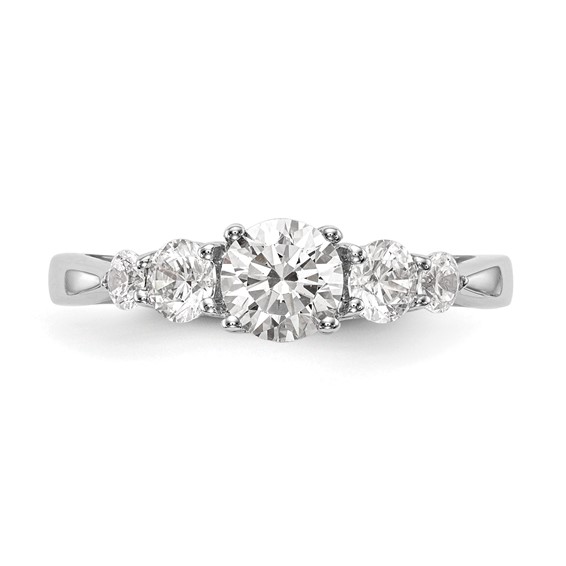 14K White Gold 5-Stone (Holds 1/2 carat (5.2mm) Round Center and (2-3.6/2-2.6) Round Sides) Engagement Ring Mounting