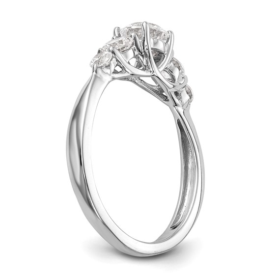 14K White Gold 5-Stone (Holds 1/2 carat (5.2mm) Round Center and (2-3.6/2-2.6) Round Sides) Engagement Ring Mounting