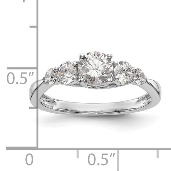 14K White Gold 5-Stone (Holds 1/2 carat (5.2mm) Round Center and (2-3.6/2-2.6) Round Sides) Engagement Ring Mounting