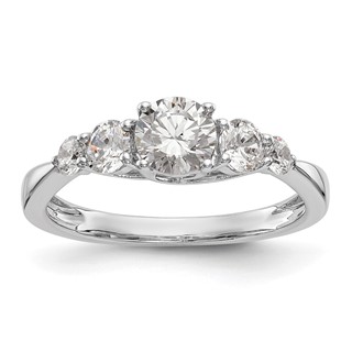 14K White Gold 5-Stone (Holds 1/2 carat (5.2mm) Round Center and (2-3.6/2-2.6) Round Sides) Engagement Ring Mounting