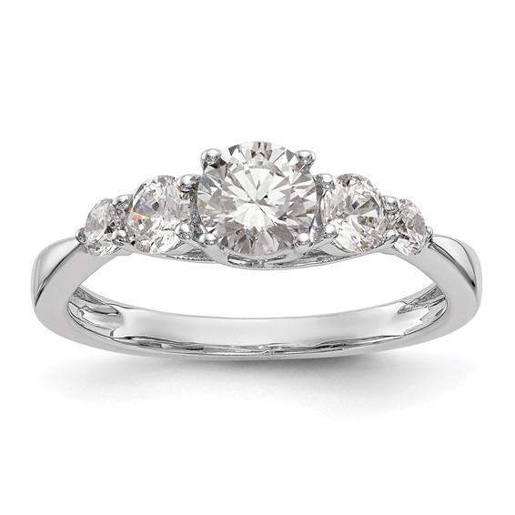 14K White Gold 5-Stone (Holds 1/2 carat (5.2mm) Round Center and (2-3.6/2-2.6) Round Sides) Engagement Ring Mounting