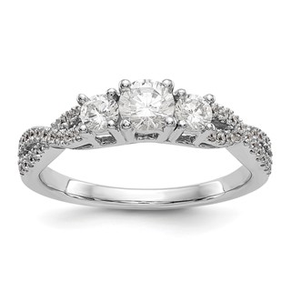 14K White Gold 3-Stone Plus (Holds (4.5mm) Round Center and (2-3.2mm) Round Sides) Engagement Ring Mounting