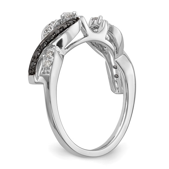 14K White Gold 1/5 carat Black and White Diamond Complete Wrap Ring