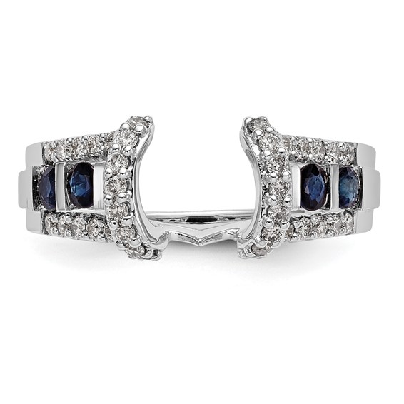 14K White Gold 3/8 carat Diamond and Blue Sapphire Complete Wrap Ring