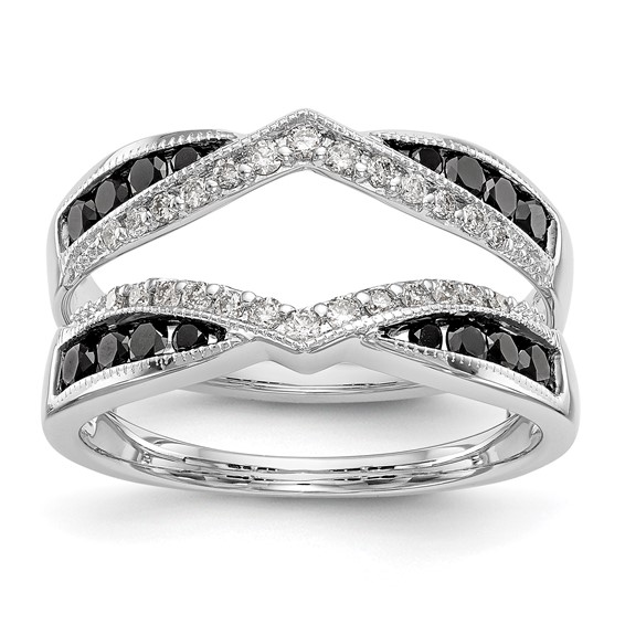 14K White Gold 3/4 carat Black and White Diamond Complete Ring Guard