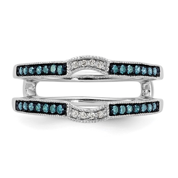 14K White Gold 1/4 carat Blue and White Diamond with Black Rhodium Complete Ring Guard