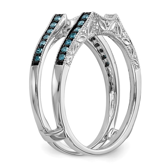 14K White Gold 1/4 carat Blue and White Diamond with Black Rhodium Complete Ring Guard