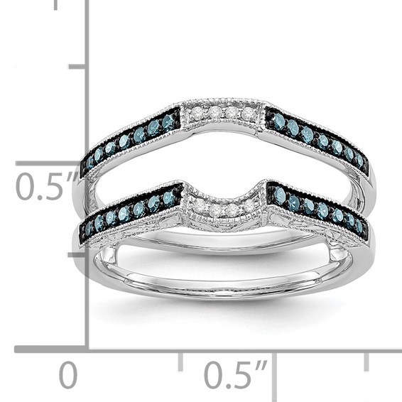 14K White Gold 1/4 carat Blue and White Diamond with Black Rhodium Complete Ring Guard