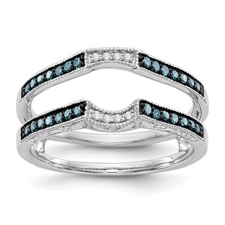 14K White Gold 1/4 carat Blue and White Diamond with Black Rhodium Complete Ring Guard
