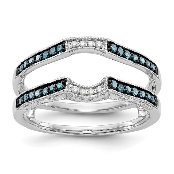 14K White Gold 1/4 carat Blue and White Diamond with Black Rhodium Complete Ring Guard
