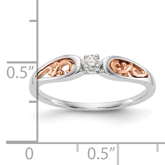 First Promise 14k White and Rose Gold Filigree 1/20 carat Round Diamond Complete Promise/Engagement Ring