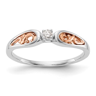 First Promise 14k White and Rose Gold Filigree 1/20 carat Round Diamond Complete Promise/Engagement Ring