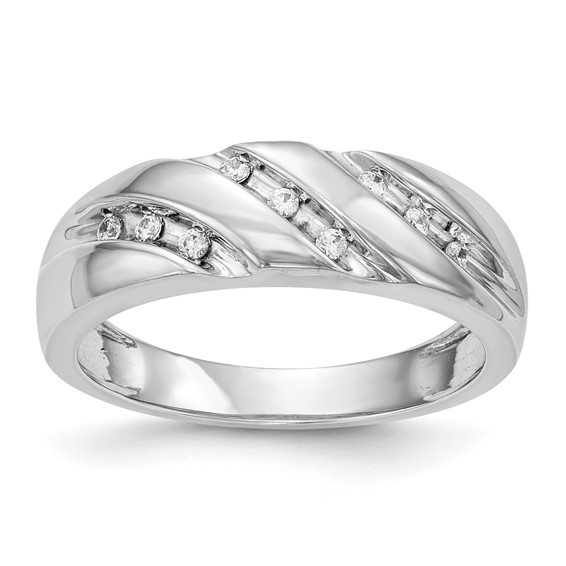 14K White Gold Complete Diamond Trio Men's Wedding Band