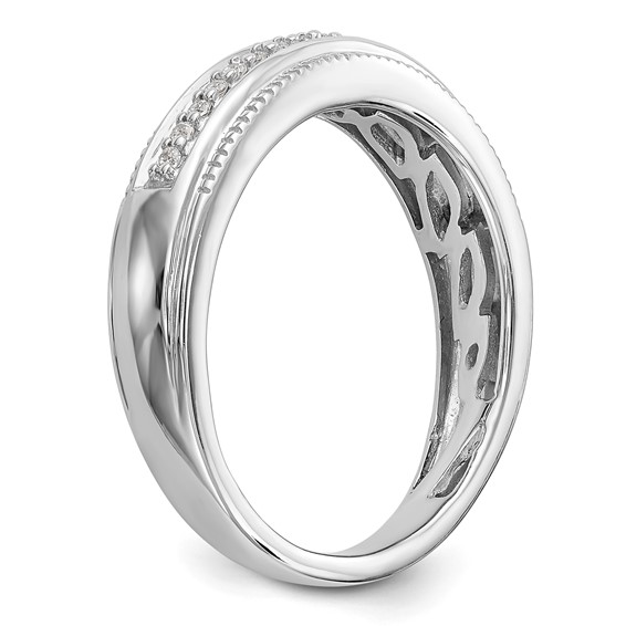 14K White Gold AA Quality 1/10 carat Diamond Trio Complete Men's Wedding Band