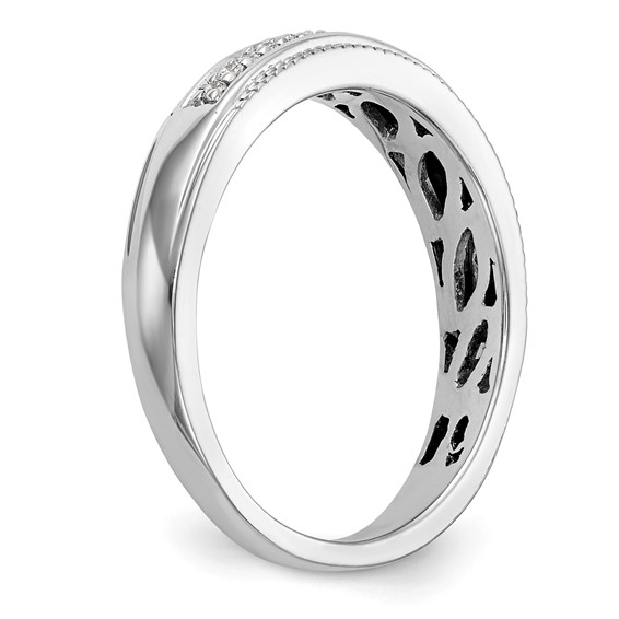 14K White Gold AA Quality 1/10 carat Diamond Trio Complete Ladies Wedding Band