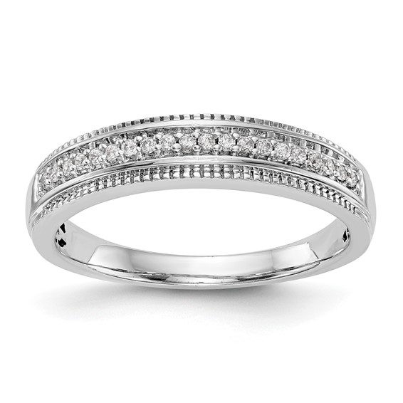 14K White Gold AA Quality 1/10 carat Diamond Trio Complete Ladies Wedding Band