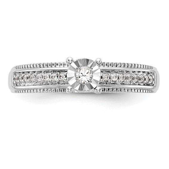 14K White Gold AA Quality 1/8 carat Diamond Trio Complete Engagement Ring