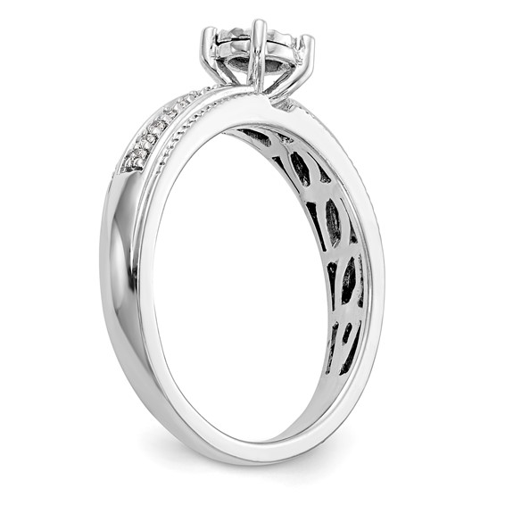 14K White Gold AA Quality 1/8 carat Diamond Trio Complete Engagement Ring