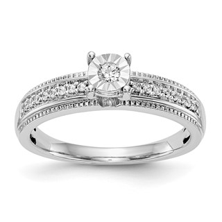 14K White Gold AA Quality 1/8 carat Diamond Trio Complete Engagement Ring