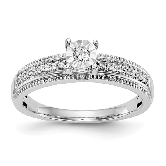 14K White Gold AA Quality 1/8 carat Diamond Trio Complete Engagement Ring