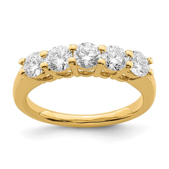 14K Yellow Gold 5-Stone Shared Prong (Holds 5-4.1mm Round) Diamond Band Mounting