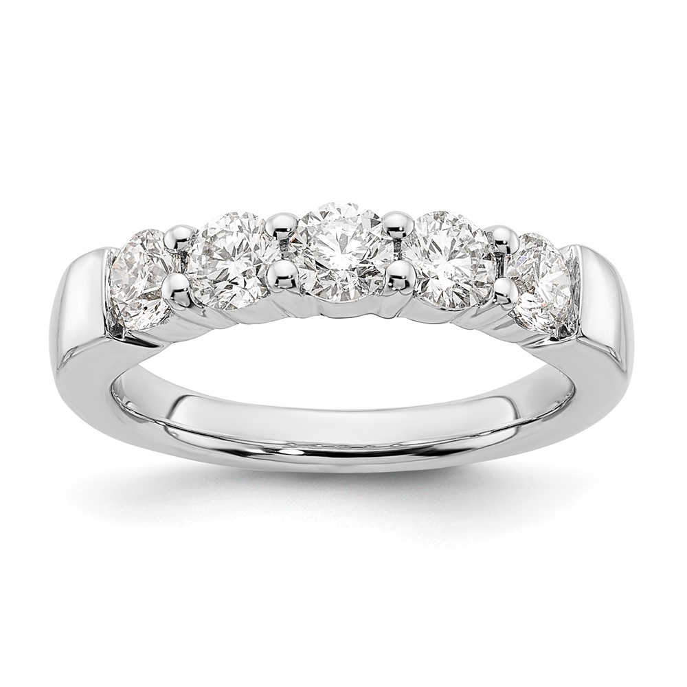 14K White Gold 1 Carat Lab Grown Diamond VS SI+ G+ Five Stone Complete Fashion Band