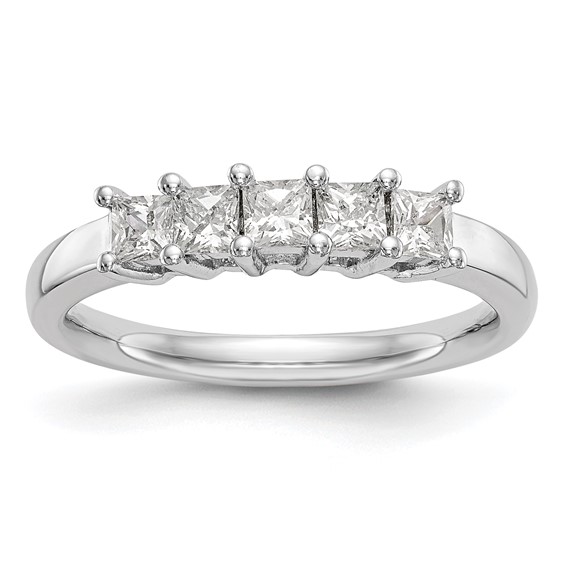 14K White Gold 5-Stone Shared Prong (Holds 5-3.2mm Princess) Diamond Band Mounting