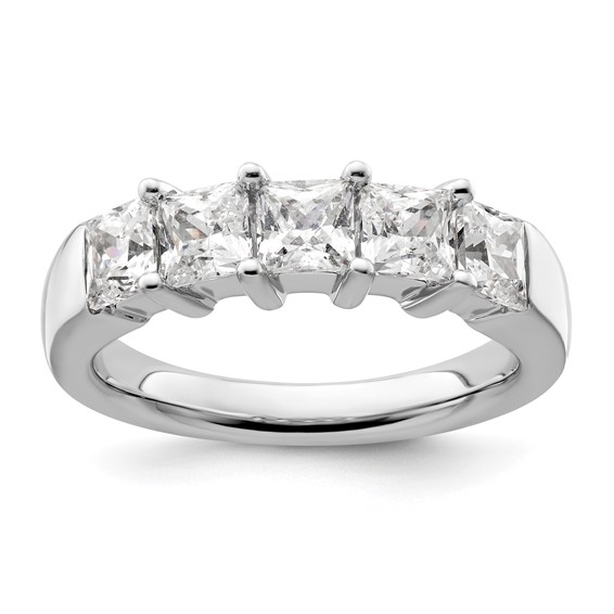 14K White Gold 5-Stone Shared Prong (Holds 5-3.8mm Princess) Diamond Band Mounting